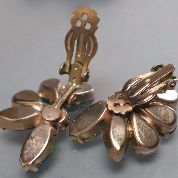 Juliana Lava Rhinestone Brooch Earrings Peacock Blue Givre - Picture 9 of 9